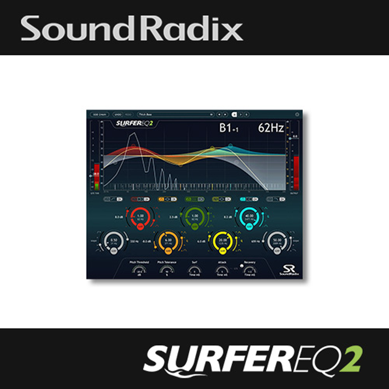 Sound Radix / SurferEQ 2【★モノフォニックの楽器やボーカルのピッチの変動に追従して、選択した帯域を楽曲に合わせて自動的にイコライジングする、画期的なピッチトラッキング・EQプラグイン！★】