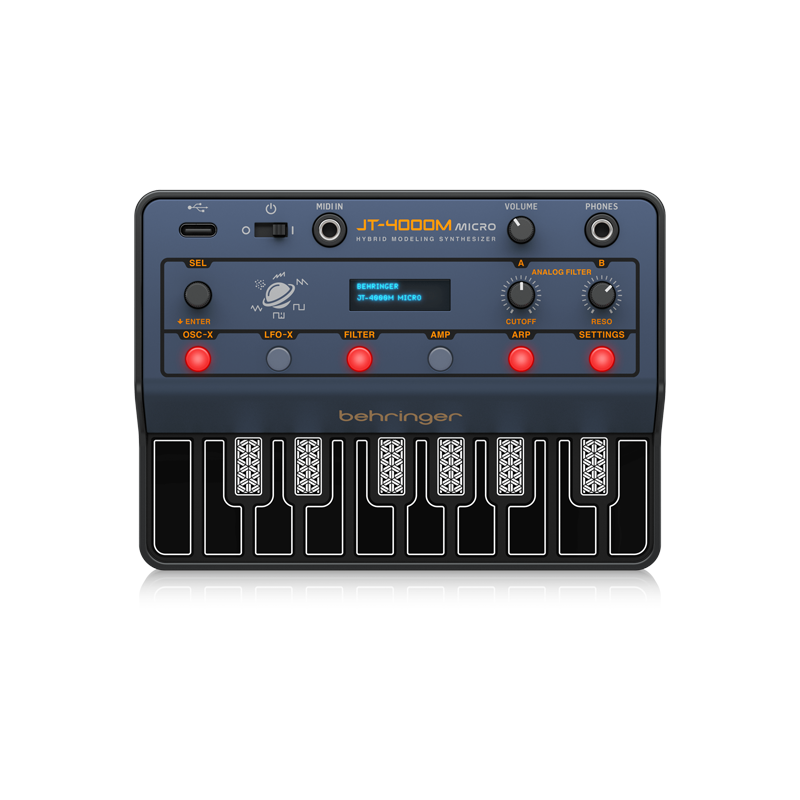 BEHRINGER / JT-4000M MICRO【★ボイスごとに2つのアナログモデリングオシレーターを備え、アナログフィルター、アルペジエーターなどを搭載した手のひらサイズのポータブル4ボイスハイブリッドシンセサイザー！★】