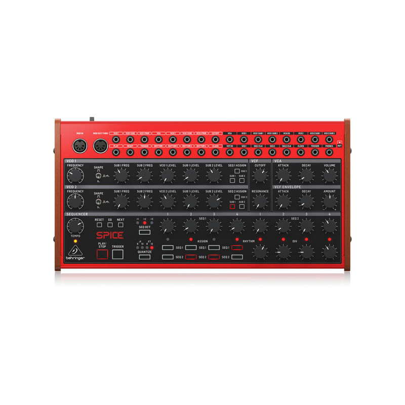 BEHRINGER / SPICE【★2つのVCO、4つのサブオシレーター、マルチモードフィルター、デュアル4ステップシーケンサーを搭載したアナログセミモジュラーポリリズムシンセサイザー！★】